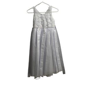 Bonnie Jean Girls White Floral Empire Beaded Waist Long Formal Dress Size 8